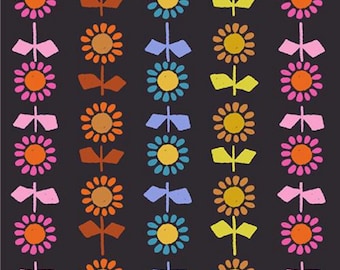 Catnap Canvas - Black Daisy Stripe - By Alexia Abegg For Ruby Star Society - Sold By The Continuous Yard -RS4136 17L