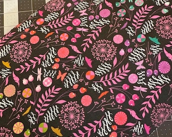 Tula Pink- Prince Charming-DejaVu Fabric-Dandelion Licorice-PWTP279.Licorice, Quilting cotton by the yard