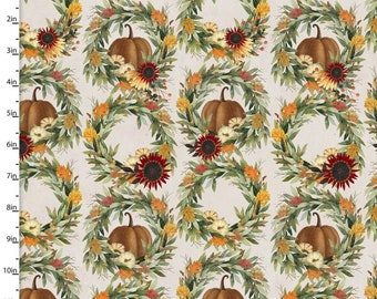 Happy Fall-Wreathe by Beth Albert for 3 Wishes Fabric sold by the continuous yard- 100% quilting Cotton Fabric