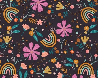 Good Vibes by Dashwood Studios- GOOD 1855-100% Quilting Cotton-All over Floral and Rainbows -Designed by Bethan Janine-sold by the yard