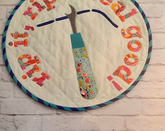 Rip it, Rip it real good mini quilt , laser cut pieces, by Tied with a ribbon 16.5 round