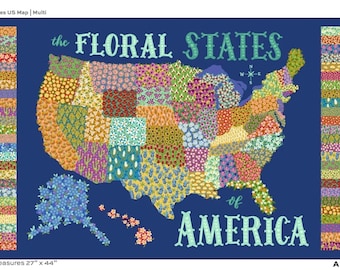 Floral States Of America Fabric panel 27”x44” by Andover Fabrics A960B