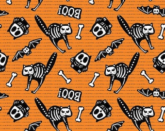 Glow Ghosts, Glow in the Dark Fabric, Tossed Bones of motifs Henry Glass Fabrics- Quilting Cotton Halloween Fabric