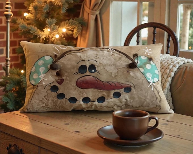 Featured listing image: Snowman/women Rustic Grungy Handpainted  Pillow