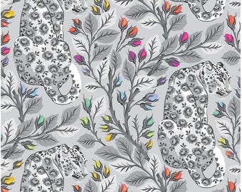 Tula Pink's Beautymark - Fog, Graywork By the yard, Leopard Fabric