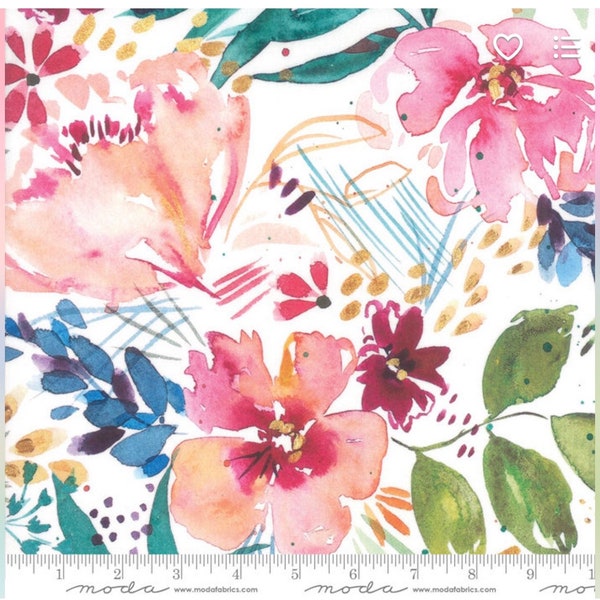 Brightly Blooming fabric, Flower party  white by Laura Muir/Create Joy project for Moda Fabrics 8430 11