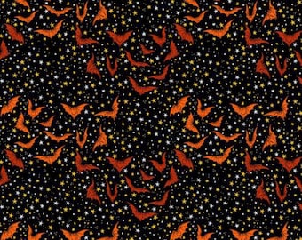 Ditsy bats-black, Costume and Cobwebs by Club Hauer for Free Spirit Fabrics PWTH114.black. By the yard
