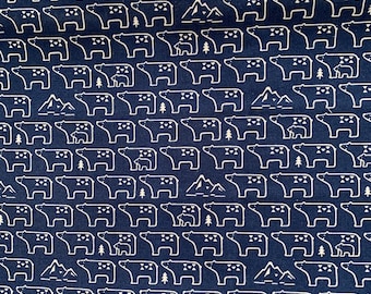 Shapely Style, made in Japan by Kokka Co. Bears, mountains and trees . Blue and white Cotton, sold by the yard