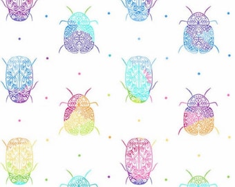 Rainbow Garden Fabric - Andover Fabrics- 100% Quilting Cotton A-9898-L Yardage Multi Colored Rainbow Bugs