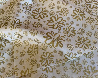Sew Creative by EE Schenck, cream with gold metallic flowers cotton fabric, sold by the yard