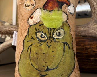 Primitive, Rustic, Santa Grinch Pillow