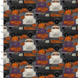 Spooky Night-Harvest trucks-by Beth Albert for 3 Wishes Fabric sold by the yard- 100% quilting Cotton Fabric