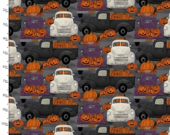 Spooky Night-Harvest trucks-by Beth Albert for 3 Wishes Fabric sold by the yard- 100% quilting Cotton Fabric