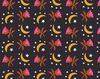 CATNAP Moonflower Black Alexia Abegg Ruby Star Society - 100% Cotton quilting fabric yardage - Moda Fabrics