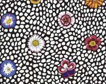 Kaffe Fassett Fabric Guinea Flower GP59 White , Pink, Yellow, Blue Floral 100 % quilting Cotton by the yard, Free Spirit Fabric