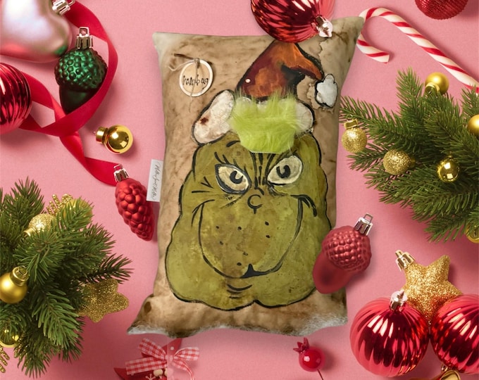 Featured listing image: Primitive, Rustic, Santa Grinch Pillow