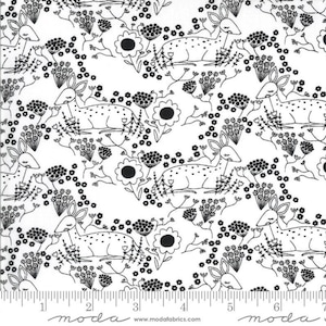 Dwell in possibility- by Gingiber of Dreamy Quilts for Moda Fabrics 48313-19-Ivory Night-Deer and flowers, Black and white-sold by the Yard