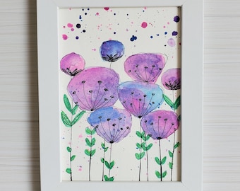 Framed Watercolor - Flowers