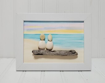 Beach Couple Framed Pebble Art