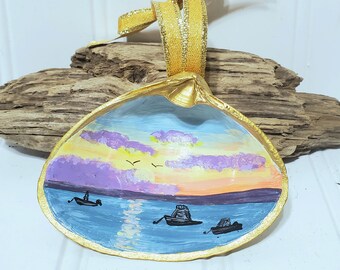 Hand Painted Sunset Seashell Ornament