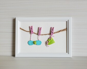 Framed Seashell Art - Bikini on the Line