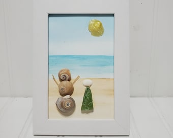 Framed Seashell Art - Snowman and Christmas Tree