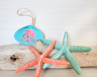 Hand Painted Jellyfish Seashell Ornament