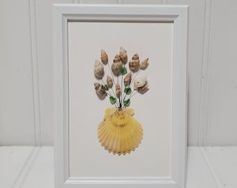Framed Seashell Art - Flower Bouquet