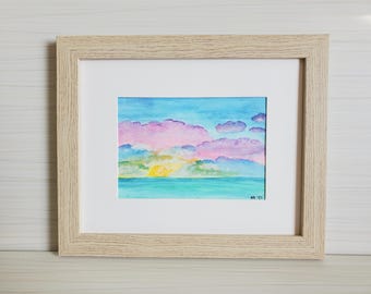 Framed Beach Sunset Watercolor