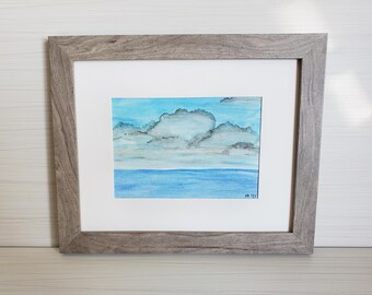 Framed Watercolor - Clouds Over the Sea