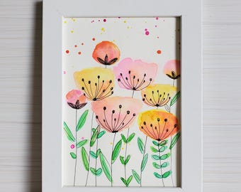 Framed Watercolor - Flowers