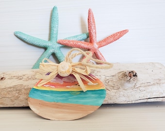 Hand Painted Sunset Seashell Ornament