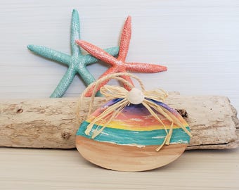 Hand Painted Sunset Seashell Ornament