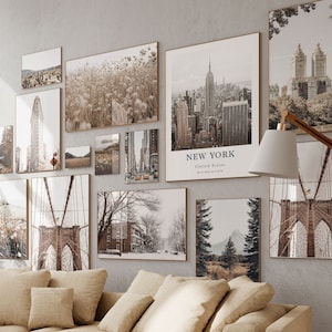 New York Gallery Wall Set of 15, Nature Wall Art, Botanical Art Print, New York Wall Art, New York Poster, USA Wall Decor, Brooklyn Bridge