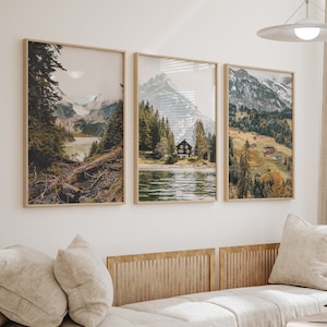 Mountain Print Set of 3, Nature Photography, Printable Art, Mountain Forest Wall Decor, Gallery Wall Set, Pine Trees, Rustic Wall Decor