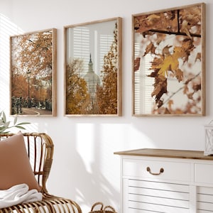 Gallery Wall Autumn Set of 3, City ArtPrint, Travel Autumn Art Print, Fall Nature Poster, Printable Wall Decor, Rustic Travel Poster