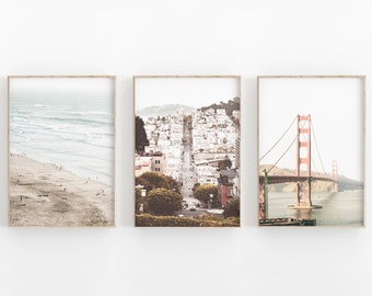 San Francisco Set of 3, Travel Art Print, San Francisco Bridge Art Print, Modern Minimalist, Printable Wall Decor, City Photography Print