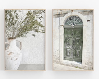 イタリア ウォールアート セット：オリーブの木と緑のドアの写真
