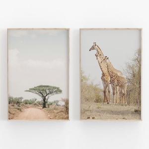 Africa Art Print Set of 2, Photography, Instant Art, INSTANT DOWNLOAD, Photography Art, Modern Minimalist Poster, Giraffe Wall Decor Print