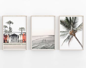 Surfing Decor Print Set of 3, California Palm Trees, Summer Beach Wall Art, Surfing Art Print, Ocean Wall Art, Beach Art Print, Palm Trees
