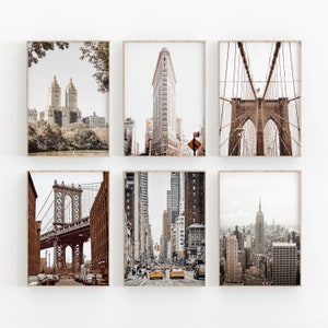New York City 6er-Set, New York Fotodruck, Central Park Wandkunst, Flatiron Kunstdruck, Brooklyn Bridge, New York Home Decor, Manhattan Art