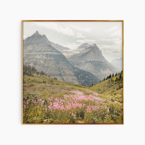 Mountain Flowers Print Square Photography, Instant Art, Mountain Wall Art, Photography Art, Minimalist Poster, Printable Wall Decor