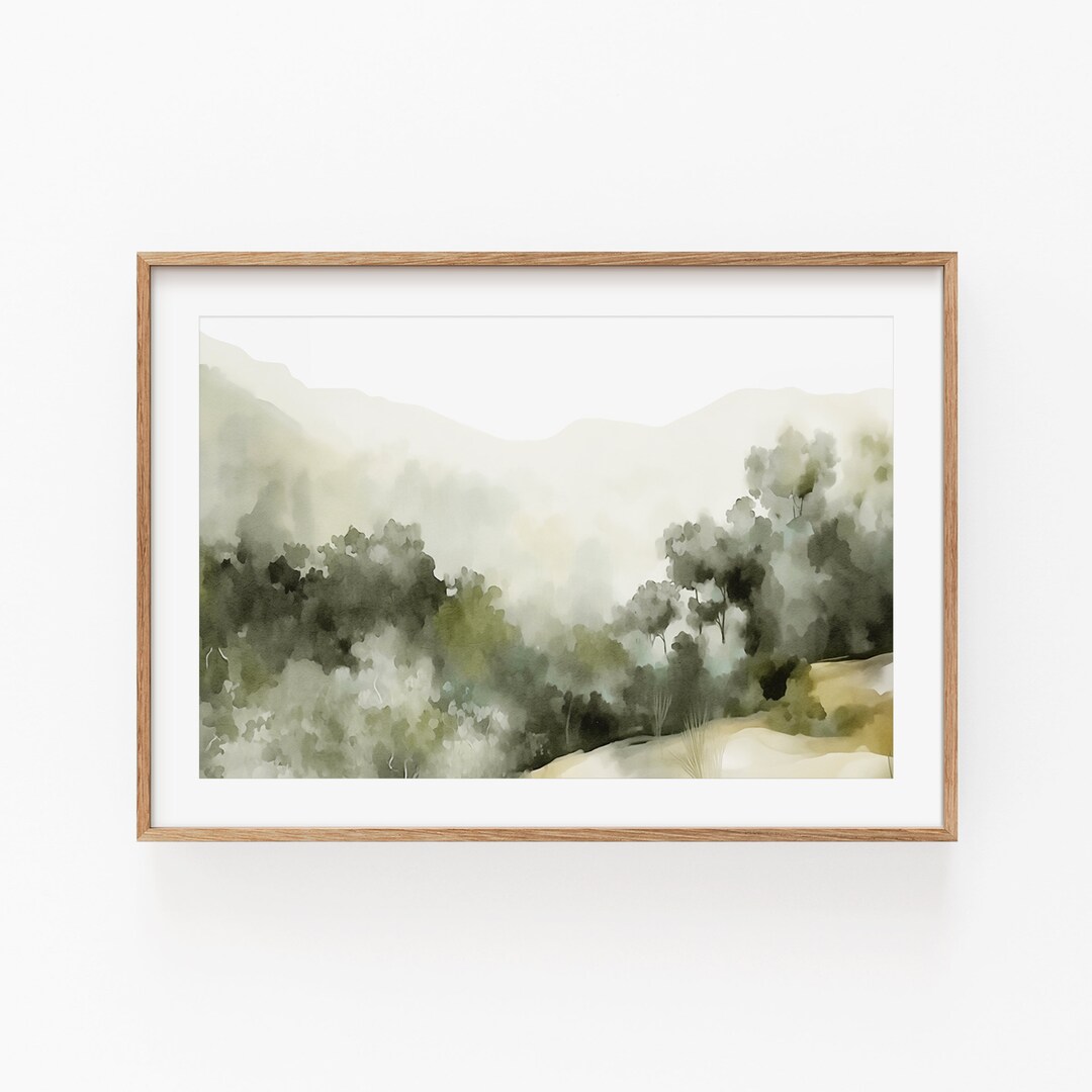 Watercolor Landscape Art Print: Minimalist Mountain View (digital ...
