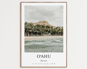 O‘ahu Print, Ocean Waves, O‘ahu Wall Art, O‘ahu Poster, O‘ahu Photo, O‘ahu Map, Oahu, Hawaii, USA, United States