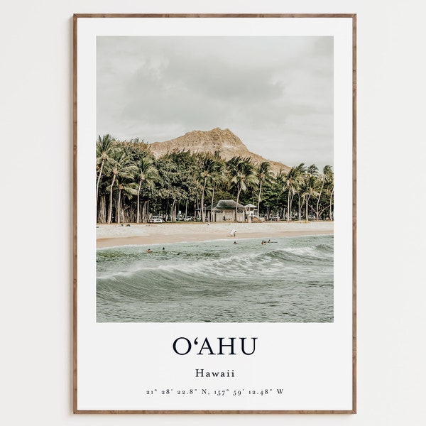 O‘ahu Print, Ocean Waves, O‘ahu Wall Art, O‘ahu Poster, O‘ahu Photo, O‘ahu Map, Oahu, Hawaii, USA, United States