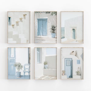 Greece City Set of 6, Gallery Wall Set , Greece Art Print, Travel Boho Decor Print, Greece Pastel, Santorini Wall Art, Home Decor Print