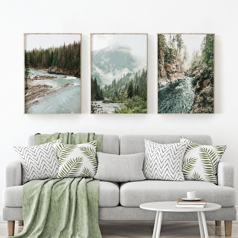 Nature Print Set of 3 River Forest National Park Modern Etsy