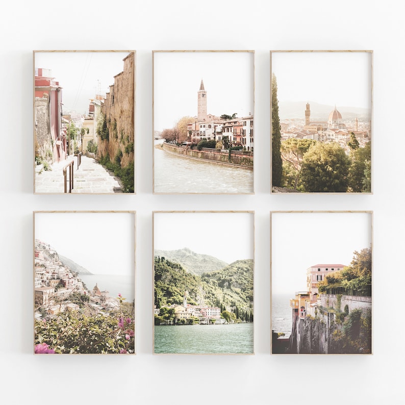 Italy City Set of 6 Gallery, Italy City Print, Cityscape Wall Art, Travel Art Print, City View Art Square, Photo Poster, Rome, Como, Naples