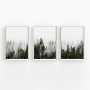 Nature Print Set of 3, Modern Minimalist Poster, Printable Wall Decor, Nature Photography, Neutral Gallery Wall Art, Pine Trees, Wall Decor