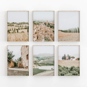 Tuscany Italy Set of 6, Gallery Wall Tuscany , Italy City Print, Italy Village Print, Travel Art Print, City View Art Square, Tuscany Rustic